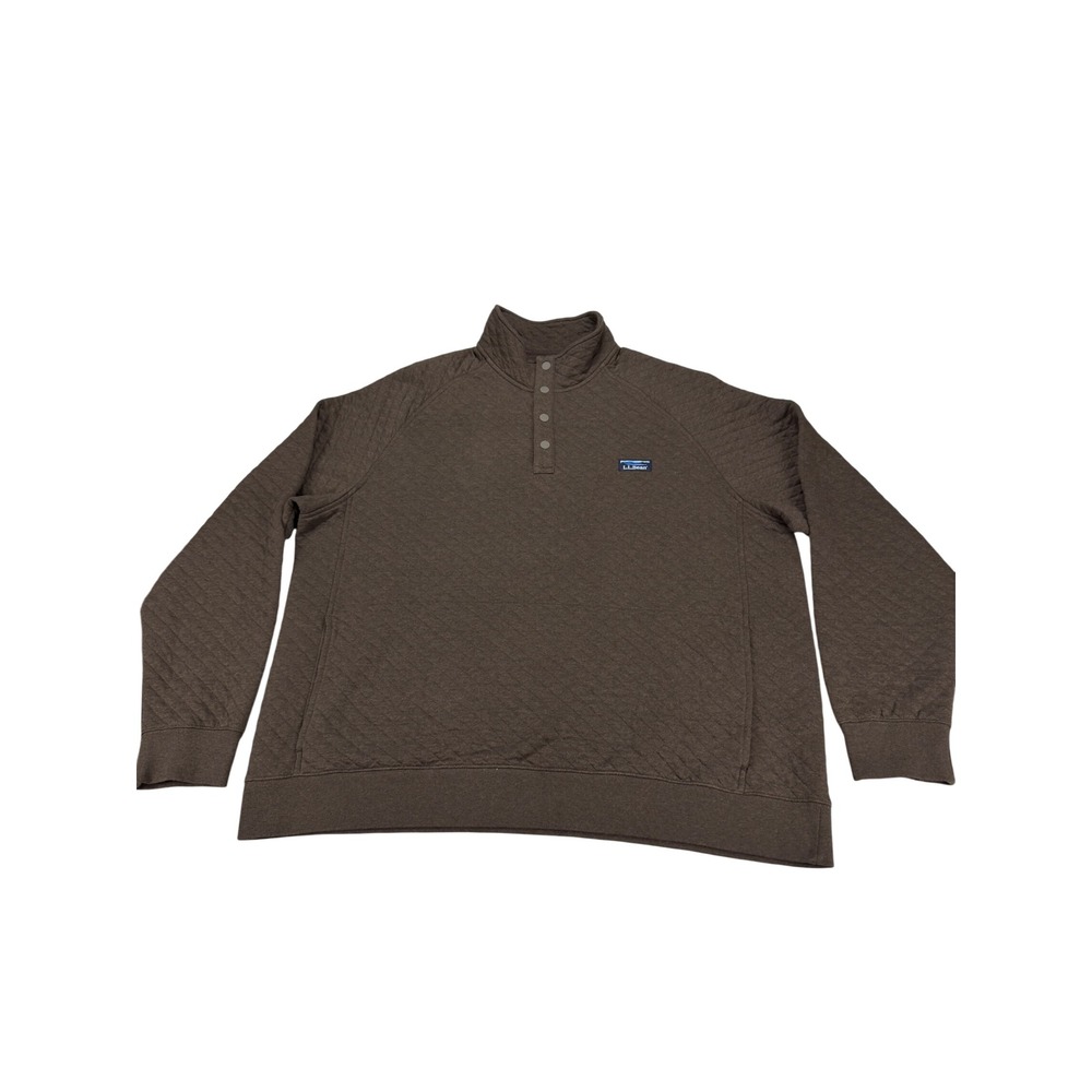 LL Bean Quilted Sweatshirt Mens XXL Brown Snap Mock Neck Pullover 509332